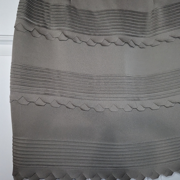 BANANA REPUBLIC Taupe Laser-Cut Scalloped Pintucked Textured Mini Skirt 2 - Picture 6 of 14